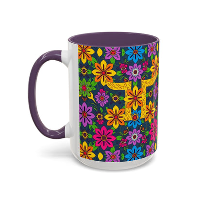 Accent Coffee Mug, Gemini, Zodiac v3, Flower Pattern, (11, 15oz)