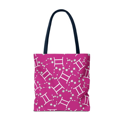 Tote Bag, Gemini Zodiac Sign, AOP, (Pink, White)