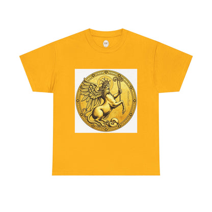 Unisex Heavy Cotton T-Shirt, Golden Angel Coin, Virgo Zodiac Design