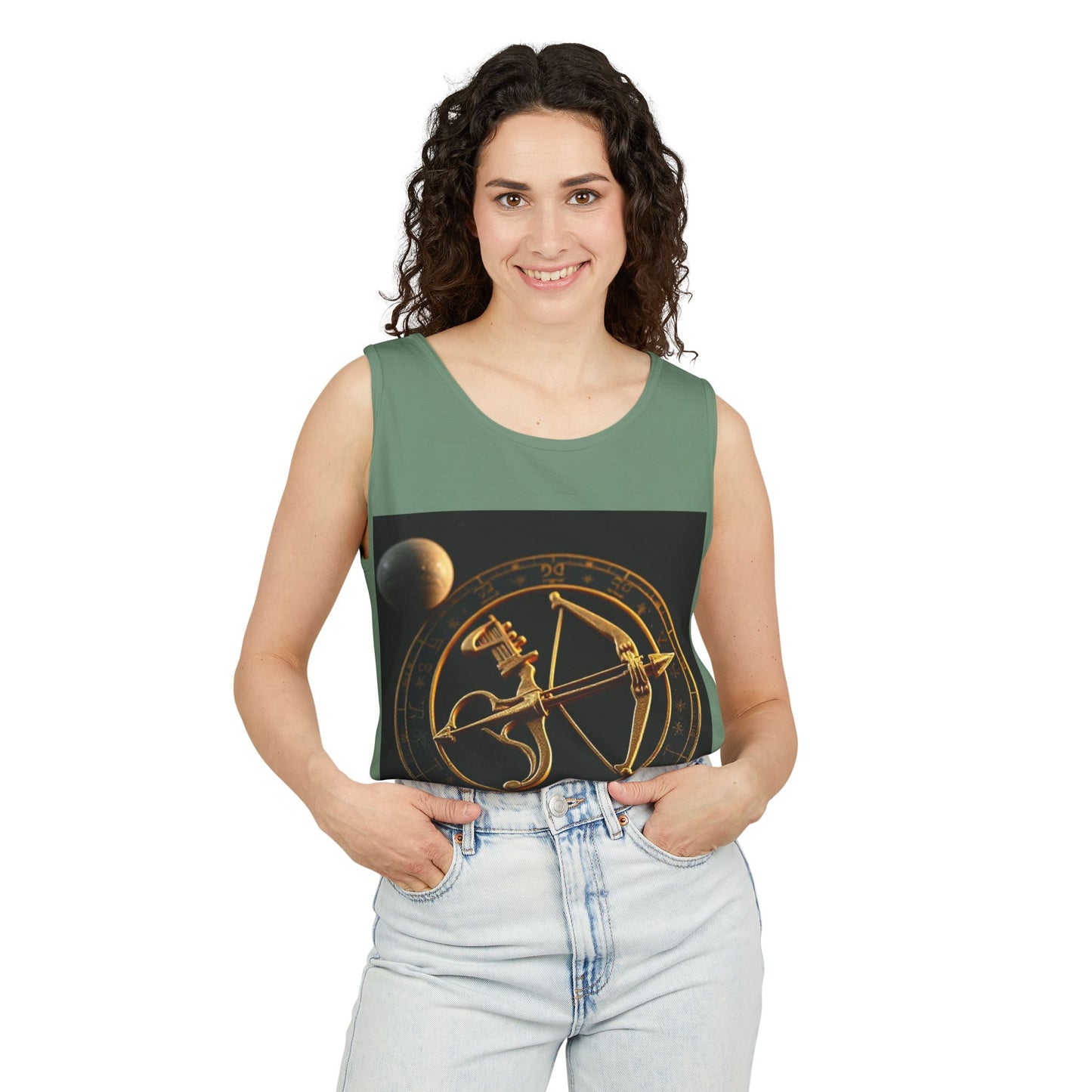 Unisex Garment-Dyed, Tank Top, Sagittarius Design, Planet Symbol v1, 100% US cotton