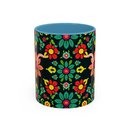 Accent Coffee Mug, Aquarius, Zodiac v4, Flower Pattern, (11, 15oz)