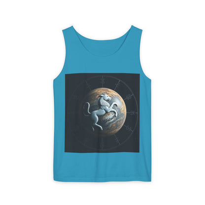 Unisex Garment-Dyed, Tank Top, Aquarius Design, Planet Animal, 100% Ringspun US cotton
