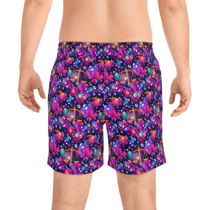 Men's Mid-Length Swim Shorts, (AOP), Libra, Zodiac, Bubble Pattern