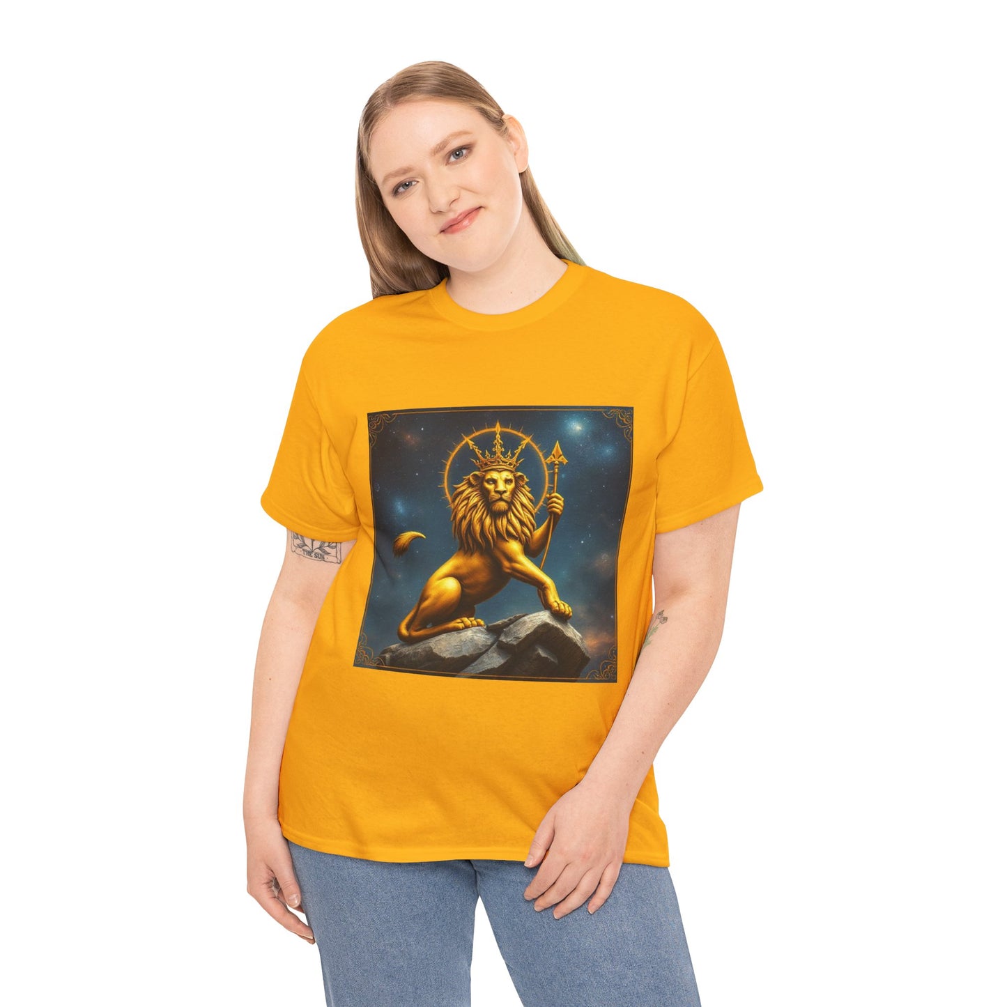 Unisex Heavy Cotton T-Shirt, King of Lions, Leo Zodiac Design