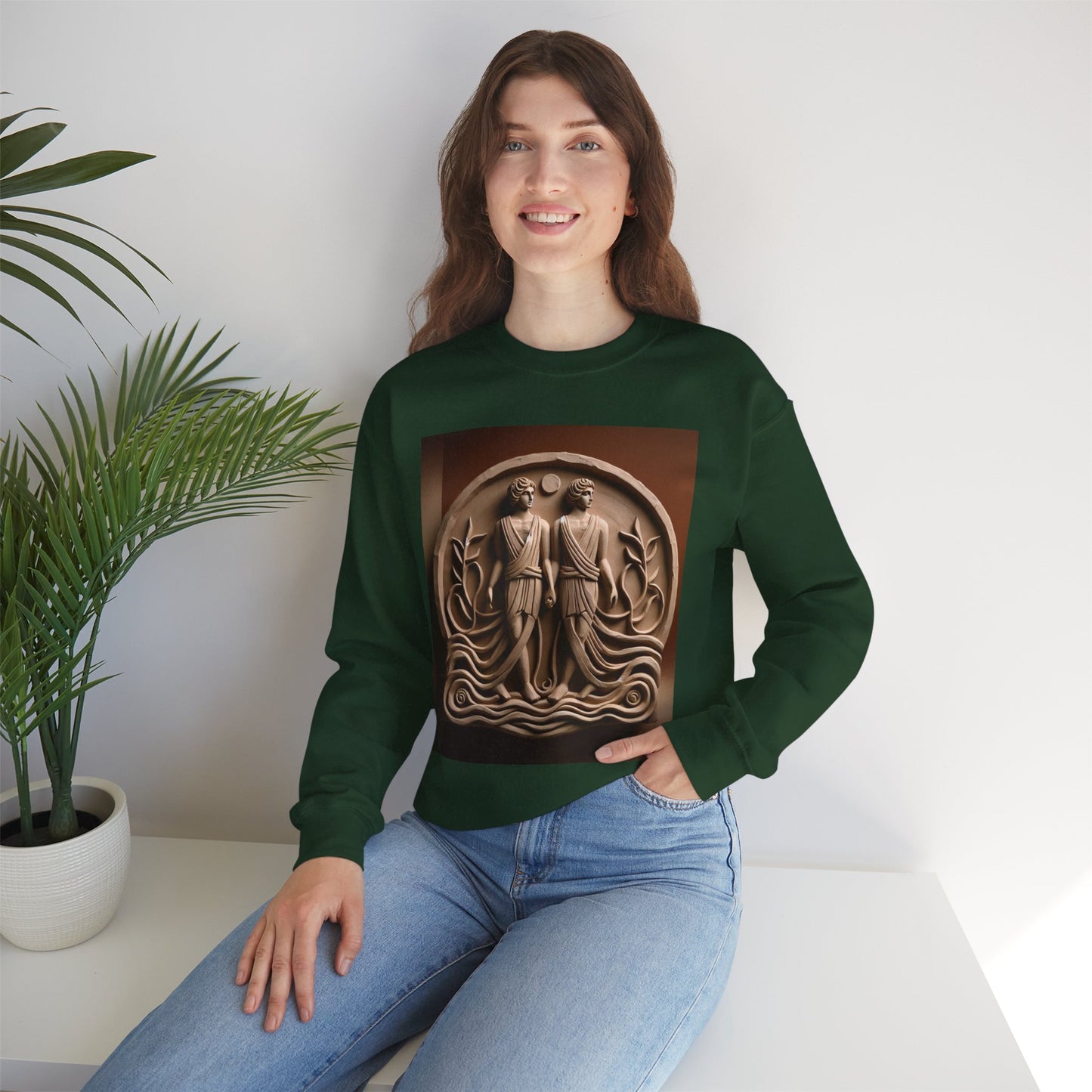 Unisex Heavy Blend™ Crewneck Sweatshirt, Stone Twins, Gemini Zodiac Design