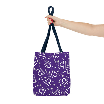 Tote Bag, Libra Zodiac Sign, AOP, (Purple, White)