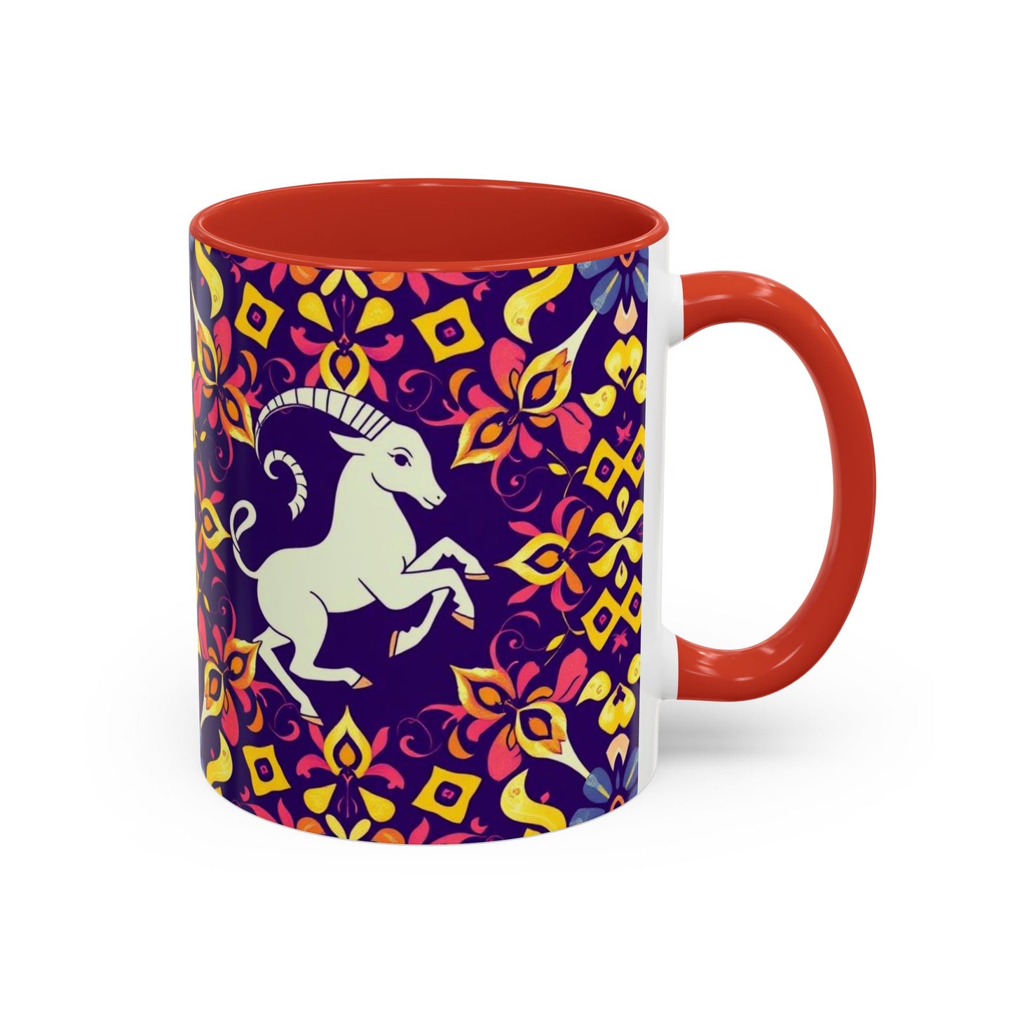 Accent Coffee Mug, Capricorn, Zodiac v1, Flower Pattern, (11, 15oz)