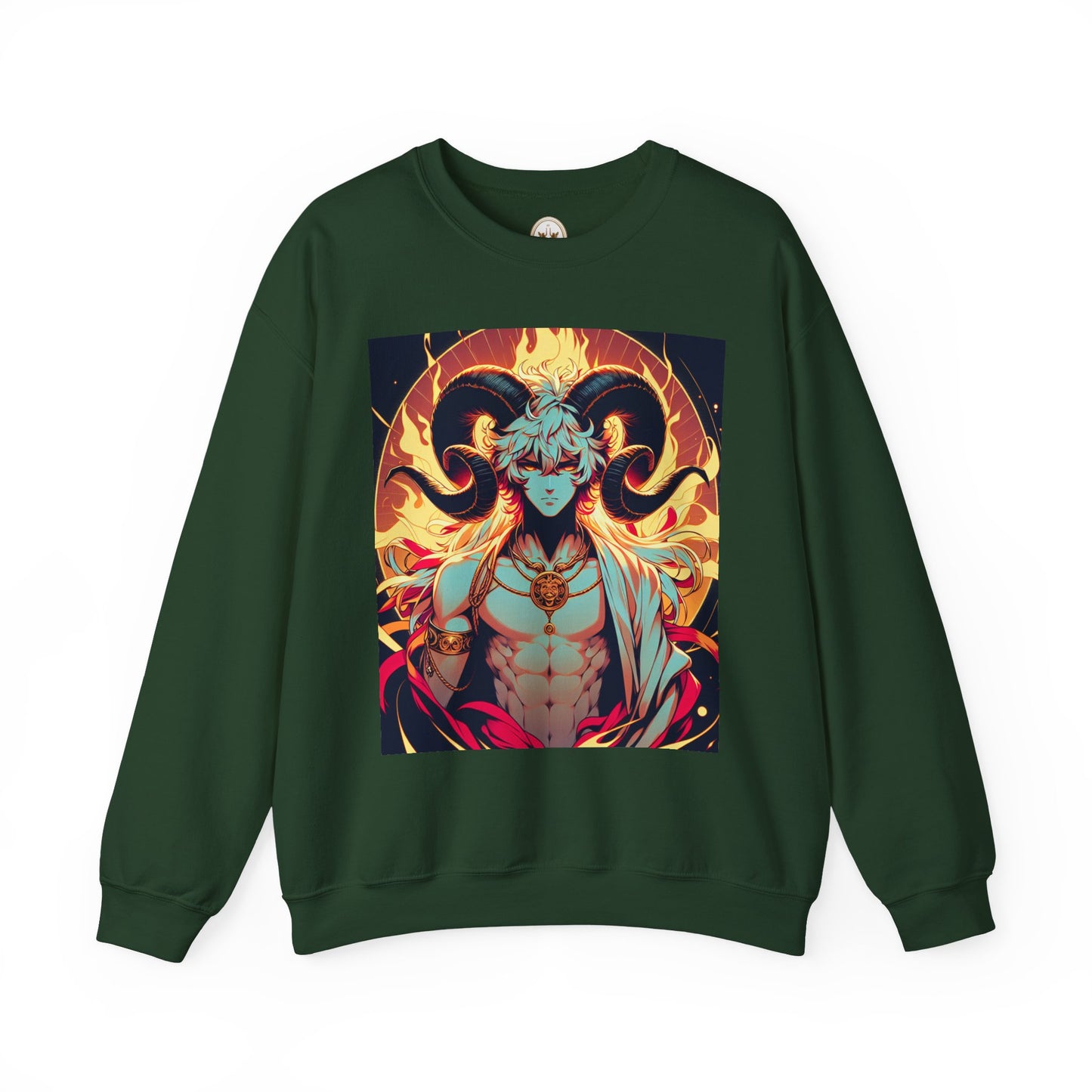 Unisex Heavy Blend™ Crewneck Sweatshirt, Anime Fire Aries, Zodiac Design