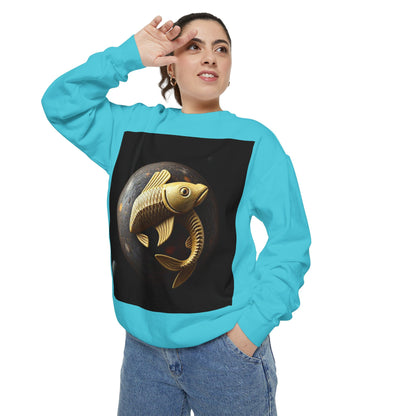 Garment-Dyed Sweatshirt, Unisex, Space Animal Design v1, Pisces