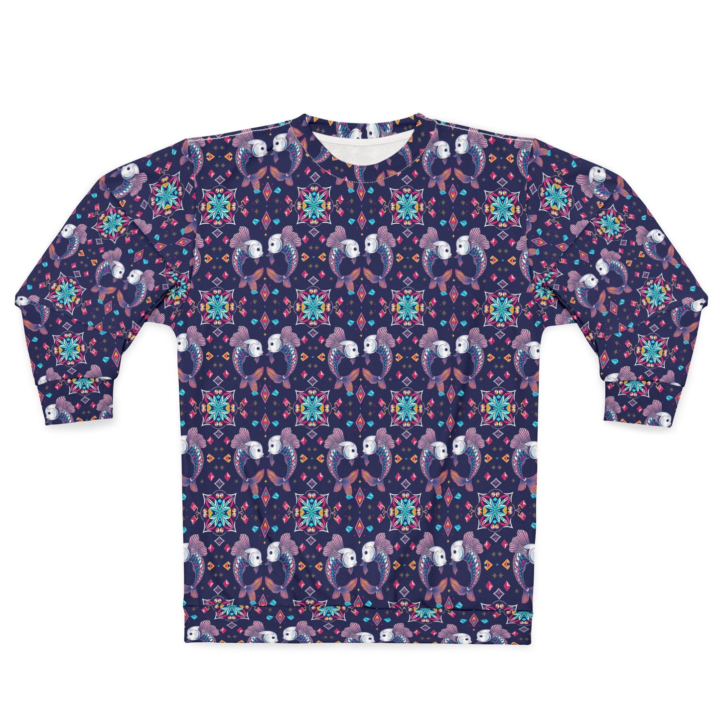 Unisex Sweatshirt (AOP), Pisces, Zodiac v4, Jewel Pattern
