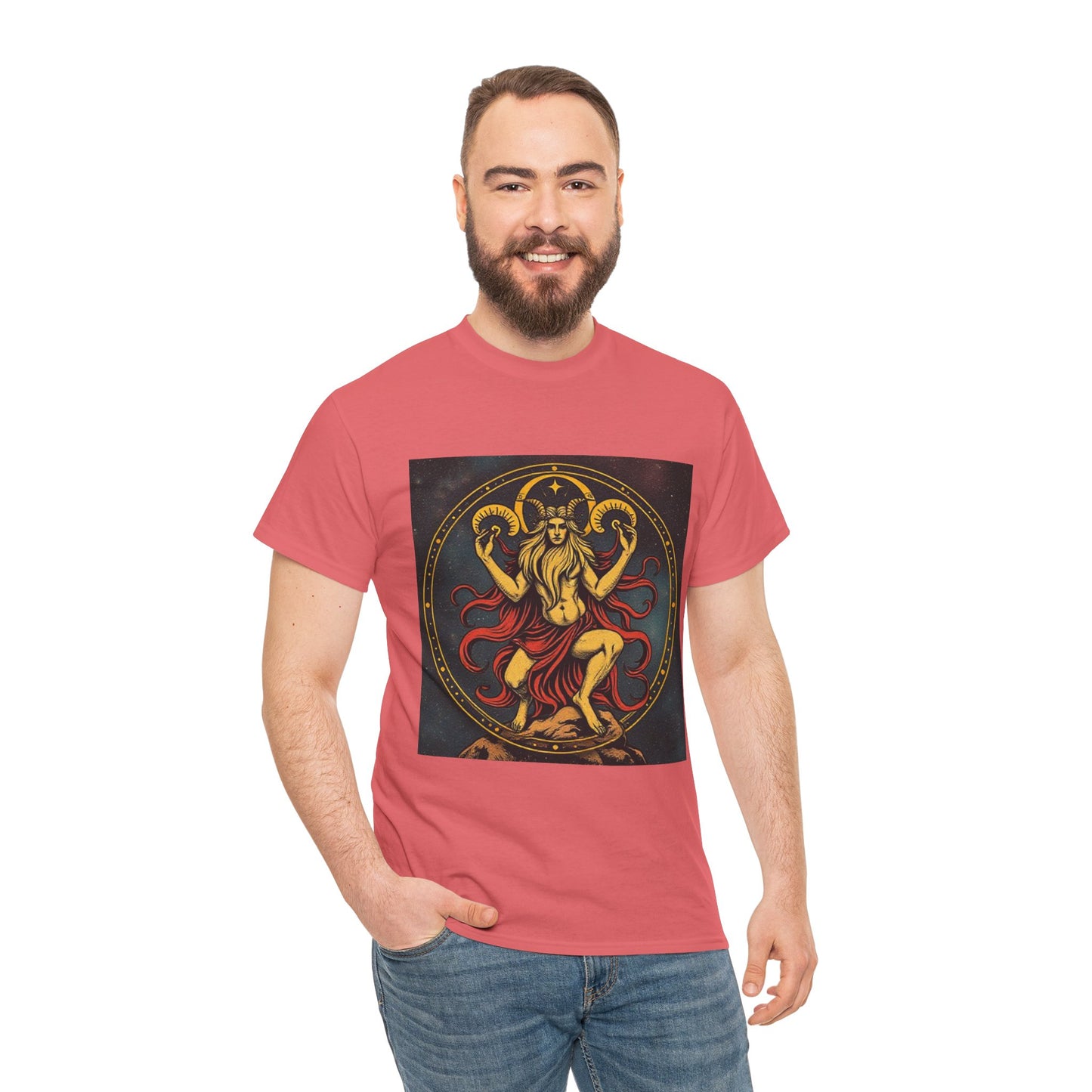 Unisex Heavy Cotton T-Shirt, Aries God 2v, Zodiac Design