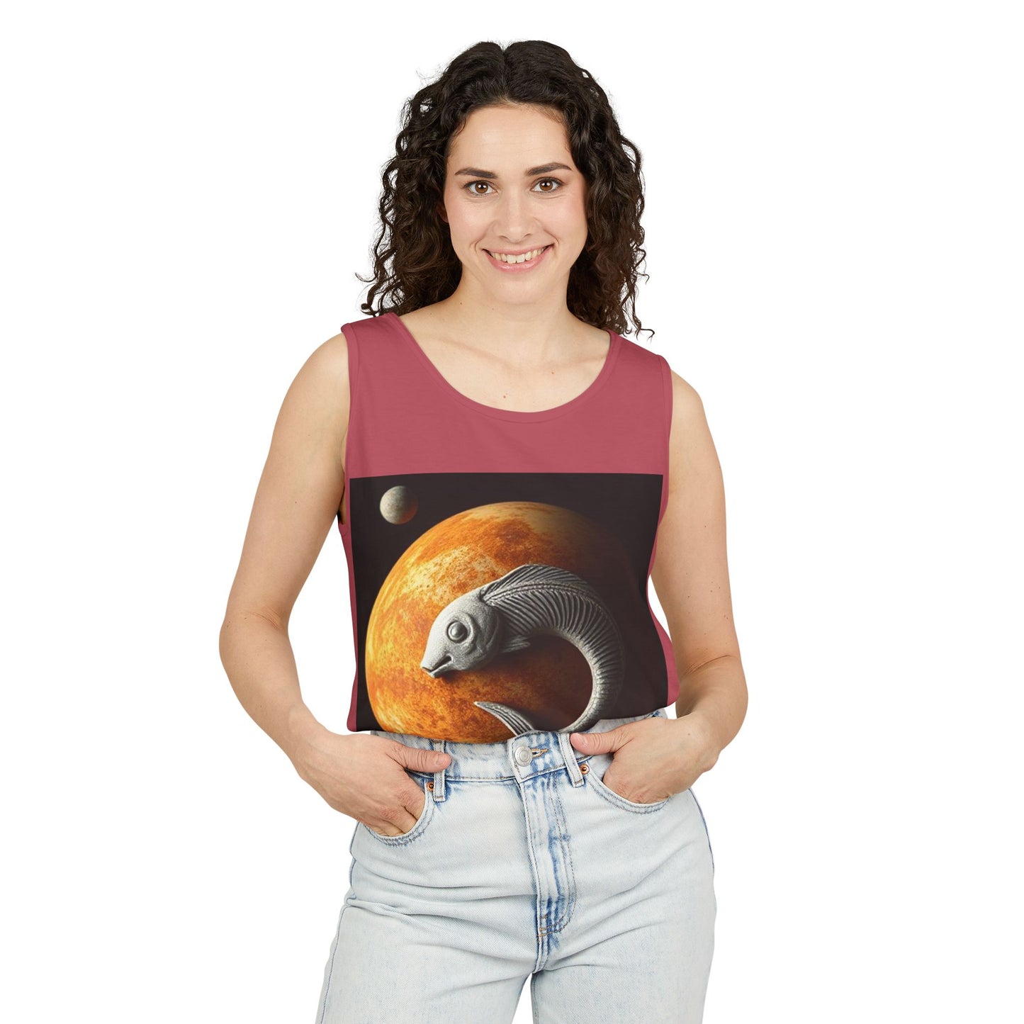 Unisex Garment-Dyed, Tank Top, Pisces Design, Space Animal, 100% US cotton