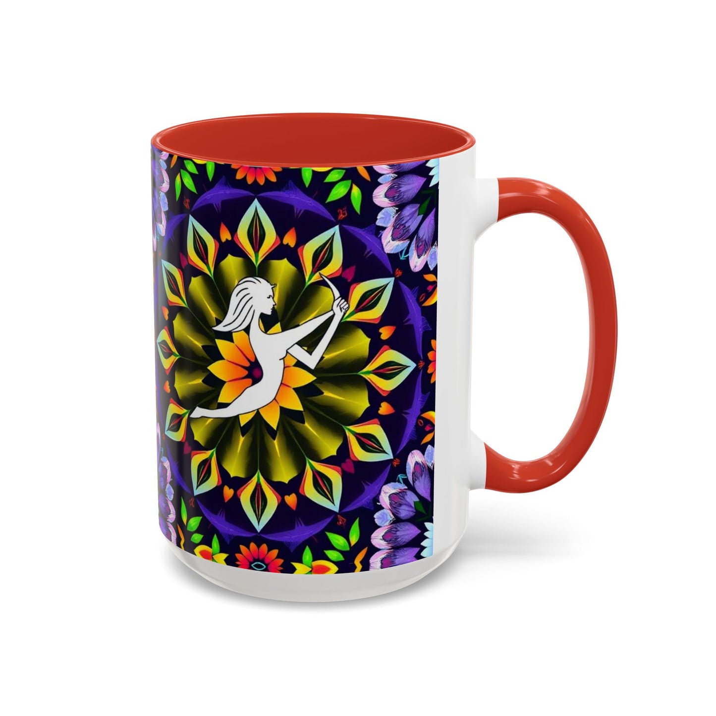 Accent Coffee Mug, Sagittarius, Zodiac v1. Flower Pattern, (11, 15oz)
