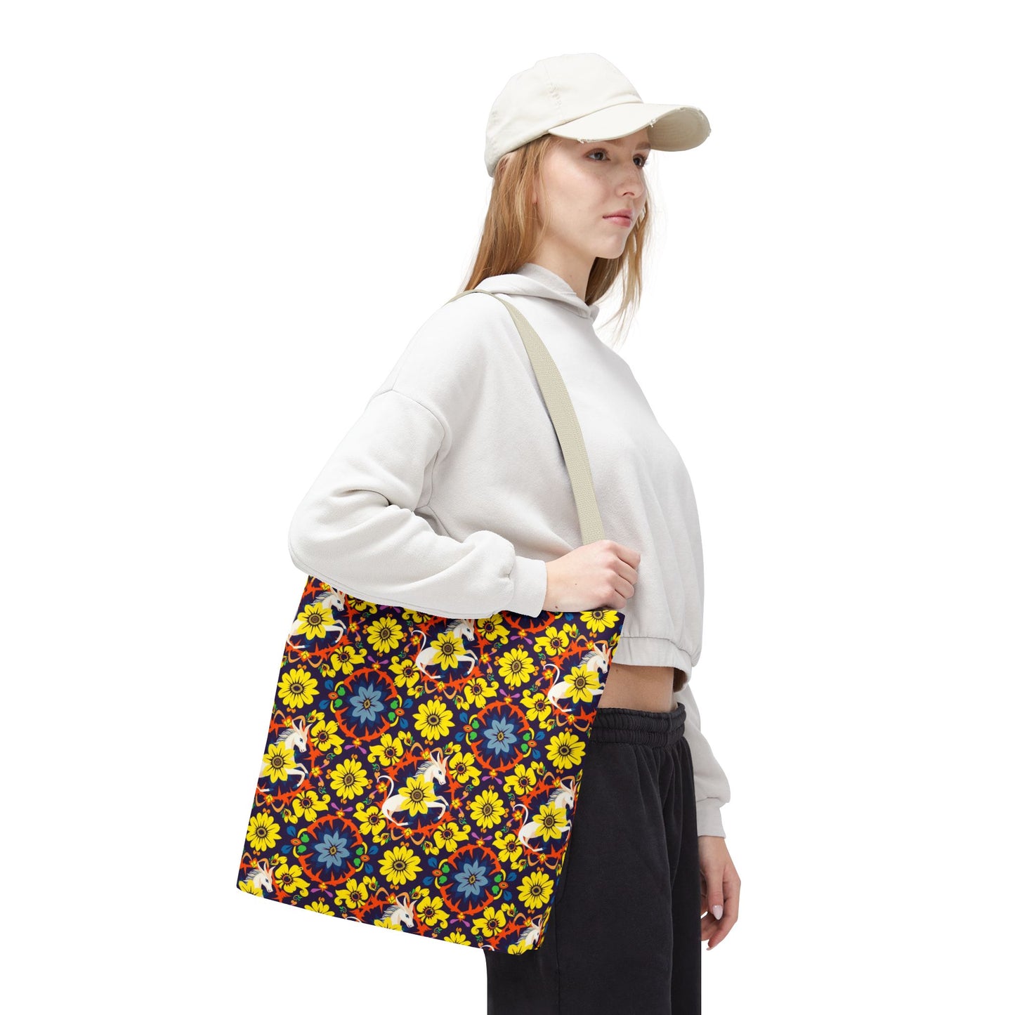 Tote Bag (AOP), Aquarius, Zodiac v1, Flower Pattern