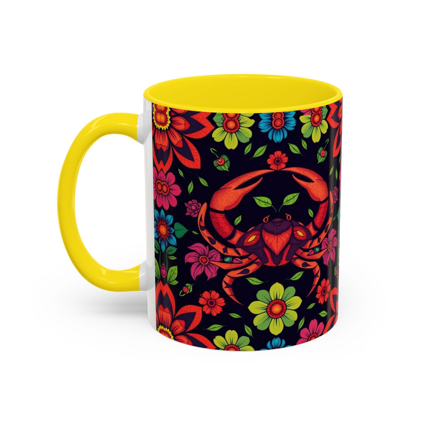 Accent Coffee Mug, Cancer, Zodiac v4, Flower Pattern, (11, 15oz)