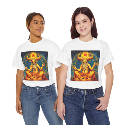 Unisex Heavy Cotton T-Shirt, Meditating Bull, Taurus Zodiac Design