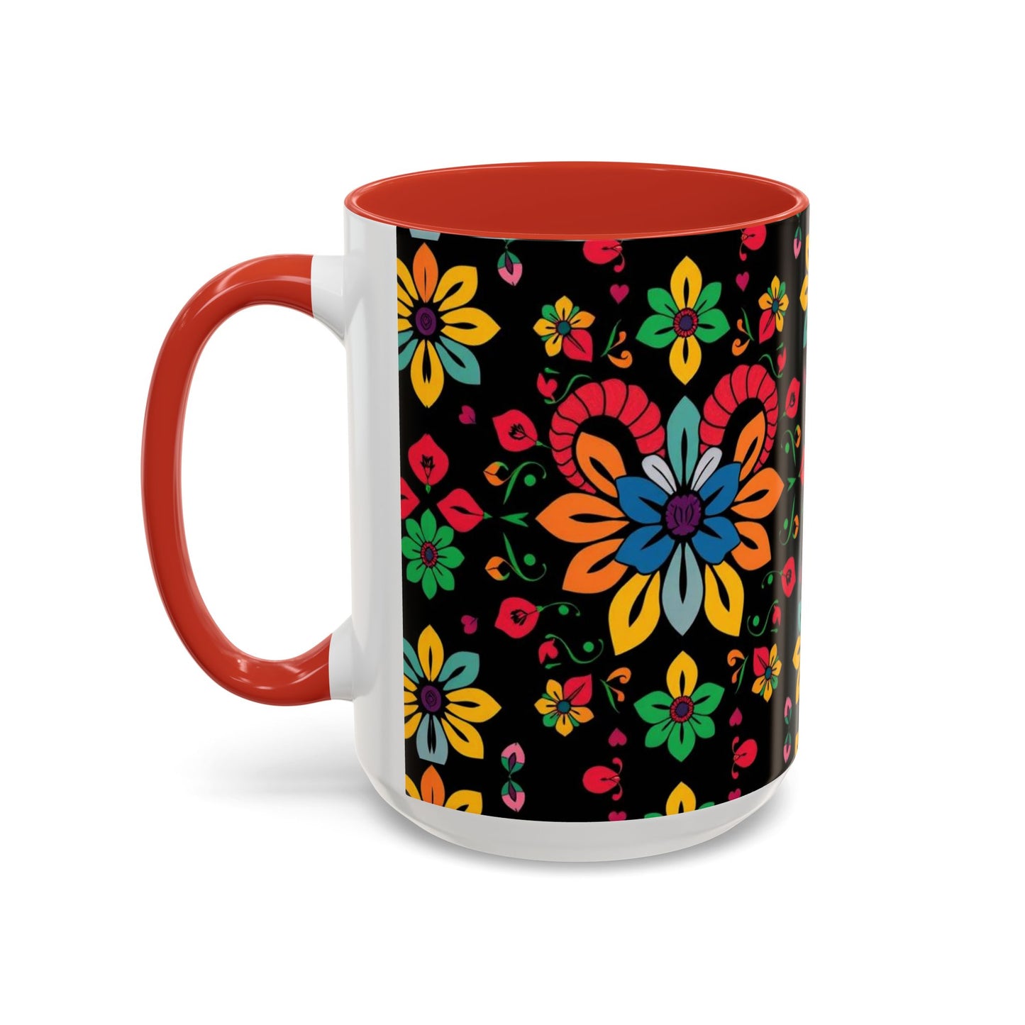 Accent Coffee Mug, Aries, Zodiac v3, Flower Pattern, (11, 15oz)