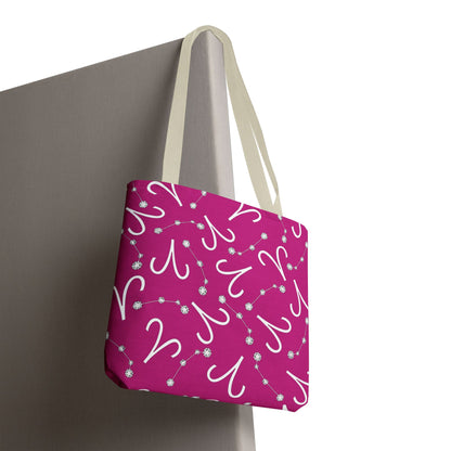 Tote Bag, Aries Zodiac Sign, AOP, (Pink, White)