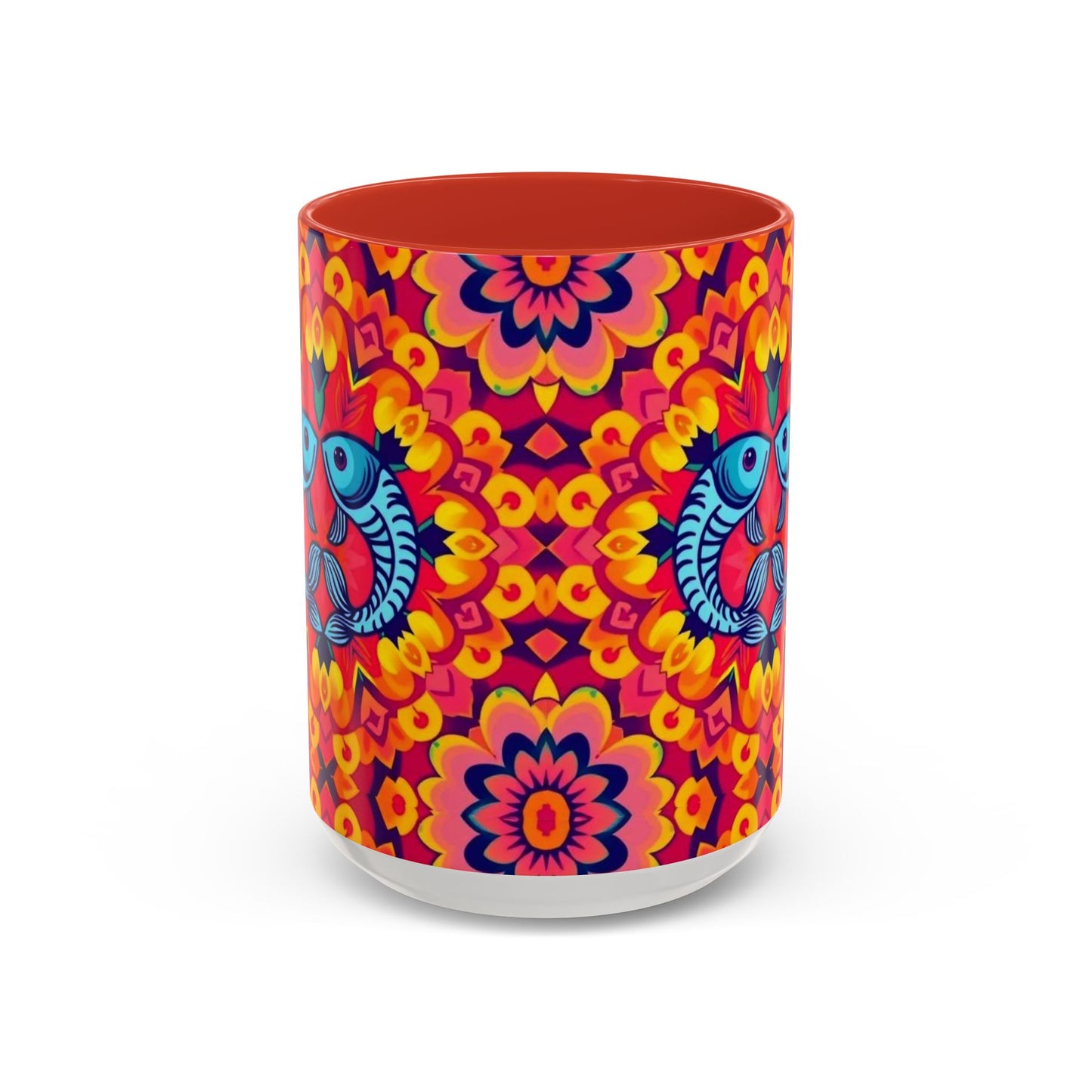 Accent Coffee Mug, Pisces, Zodiac v1, Flower Pattern, (11, 15oz)