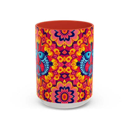 Accent Coffee Mug, Pisces, Zodiac v1, Flower Pattern, (11, 15oz)