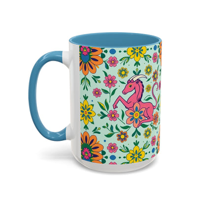 Accent Coffee Mug, Aquarius, Zodiac, Flower Pattern, (11, 15oz)