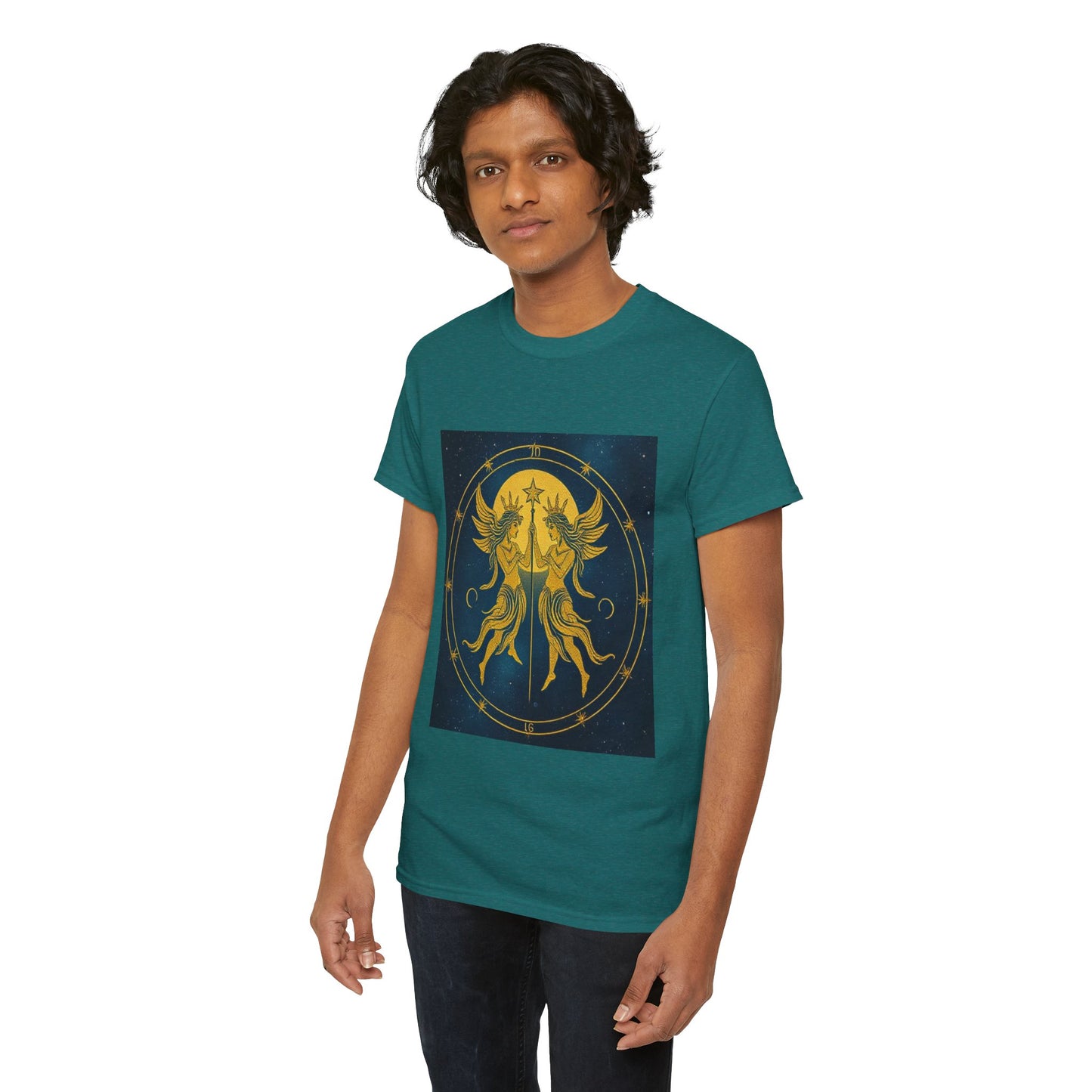 Unisex Heavy Cotton T-Shirt, Space Twins v3, Gemini Zodiac Design