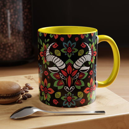 Accent Coffee Mug, Taurus, Zodiac v2. Flower Pattern, (11, 15oz)