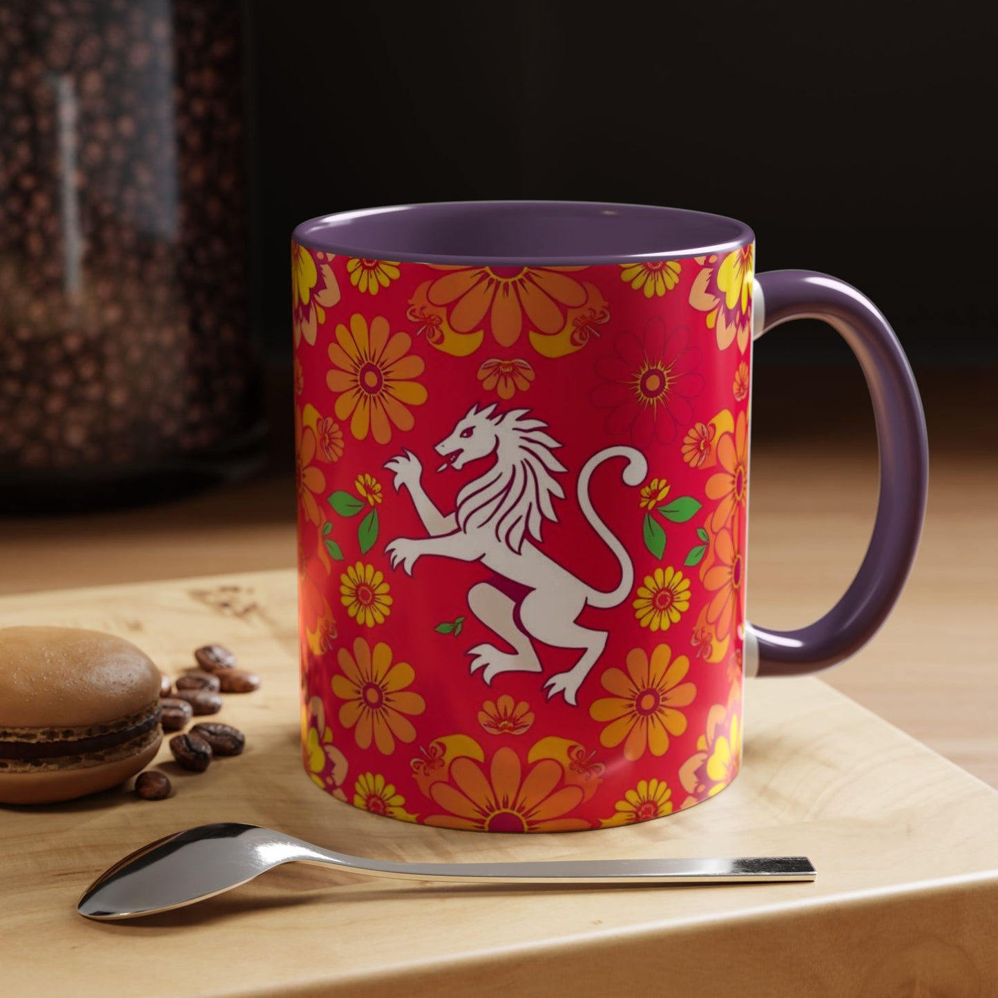 Accent Coffee Mug, Leo, Zodiac v4, Flower Pattern, (11, 15oz)