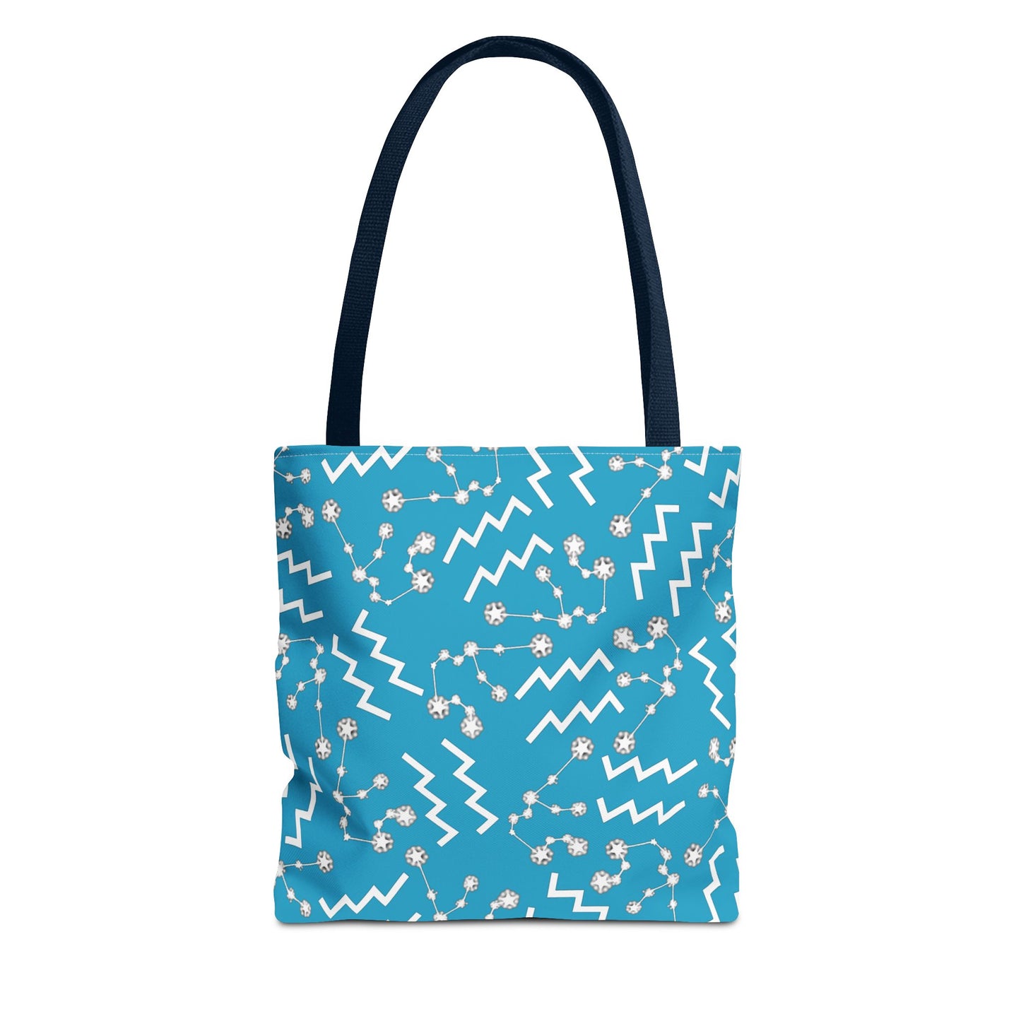 Tote Bag, Aquarius Zodiac Sign, AOP, (Turquoise, White)