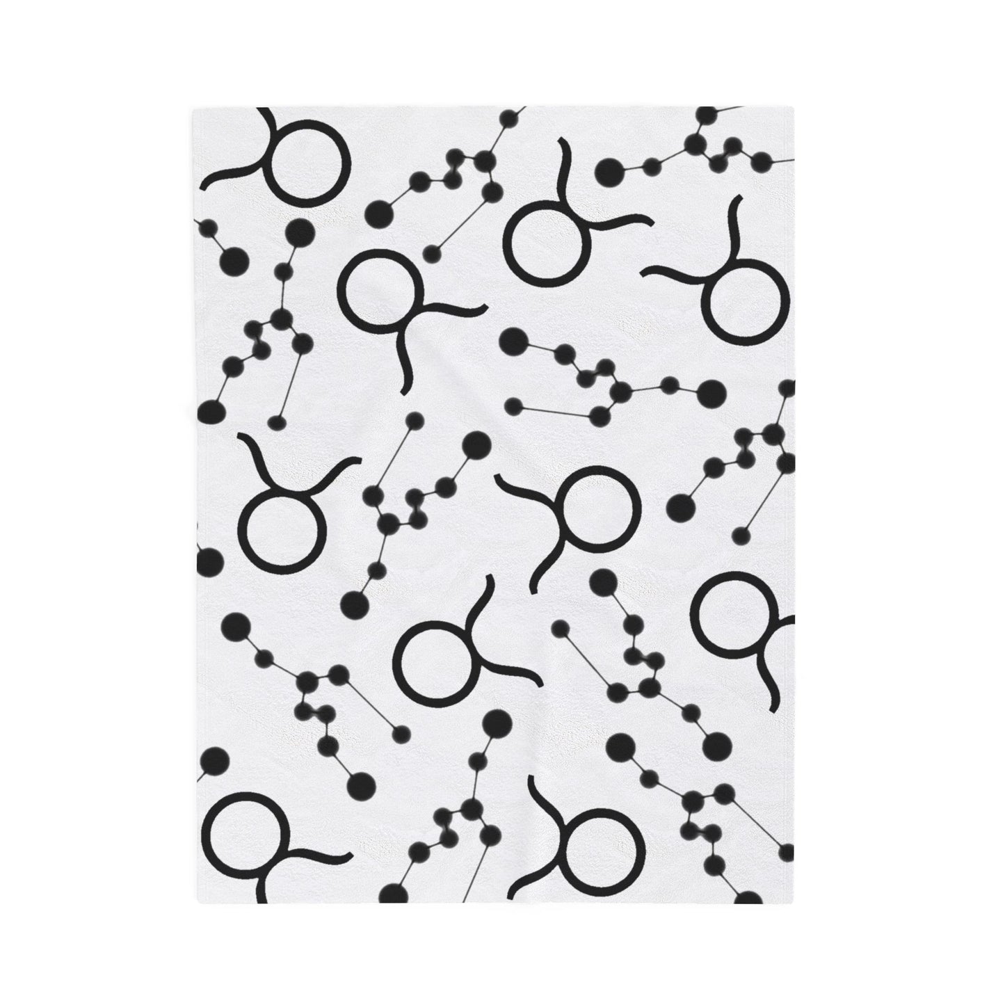 Velveteen Plush Blanket, Taurus Zodiac Sign, Constellation & Symbol, White, 100% polyester