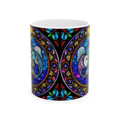 Ceramic Mug, (11oz, 15oz), Ceramic Coffee Mug, AOP, Glass Design v1, Pisces Zodiac Sign