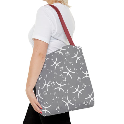 Tote Bag, Pisces Zodiac Sign, AOP, (Grey, White)