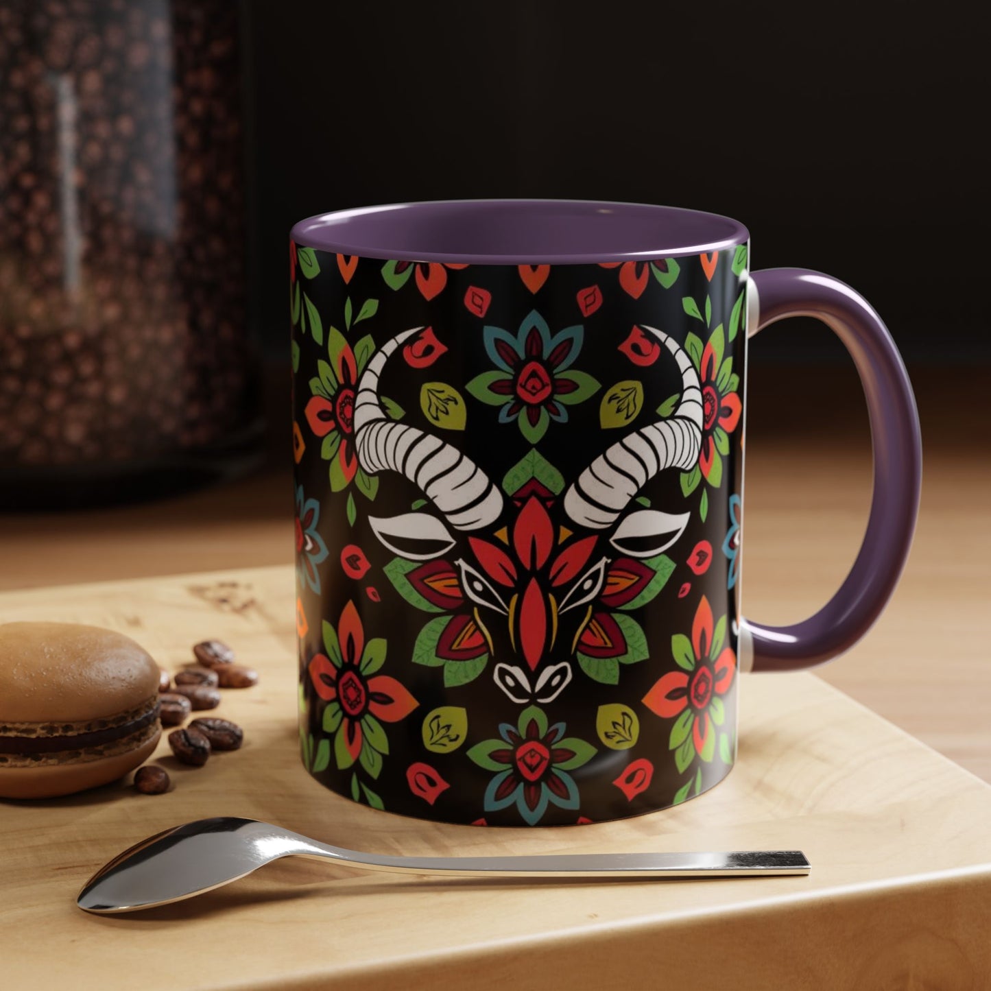 Accent Coffee Mug, Taurus, Zodiac v2. Flower Pattern, (11, 15oz)