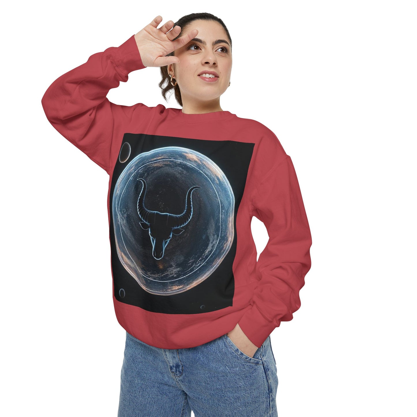 Garment-Dyed Sweatshirt, Unisex, Space Animal Design, Taurus