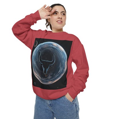 Garment-Dyed Sweatshirt, Unisex, Space Animal Design, Taurus