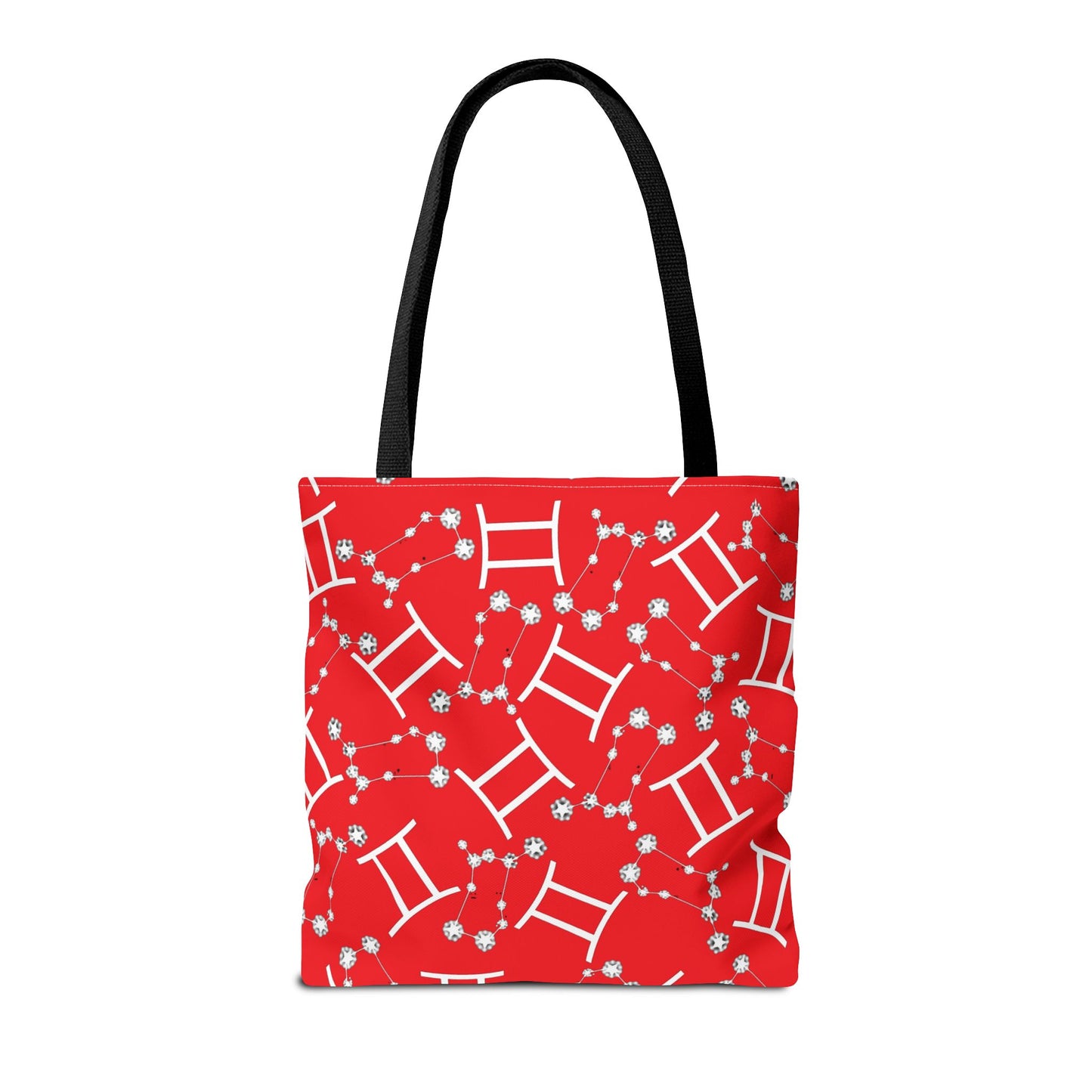 Tote Bag, Gemini Zodiac Sign, AOP, (Red, White Print)