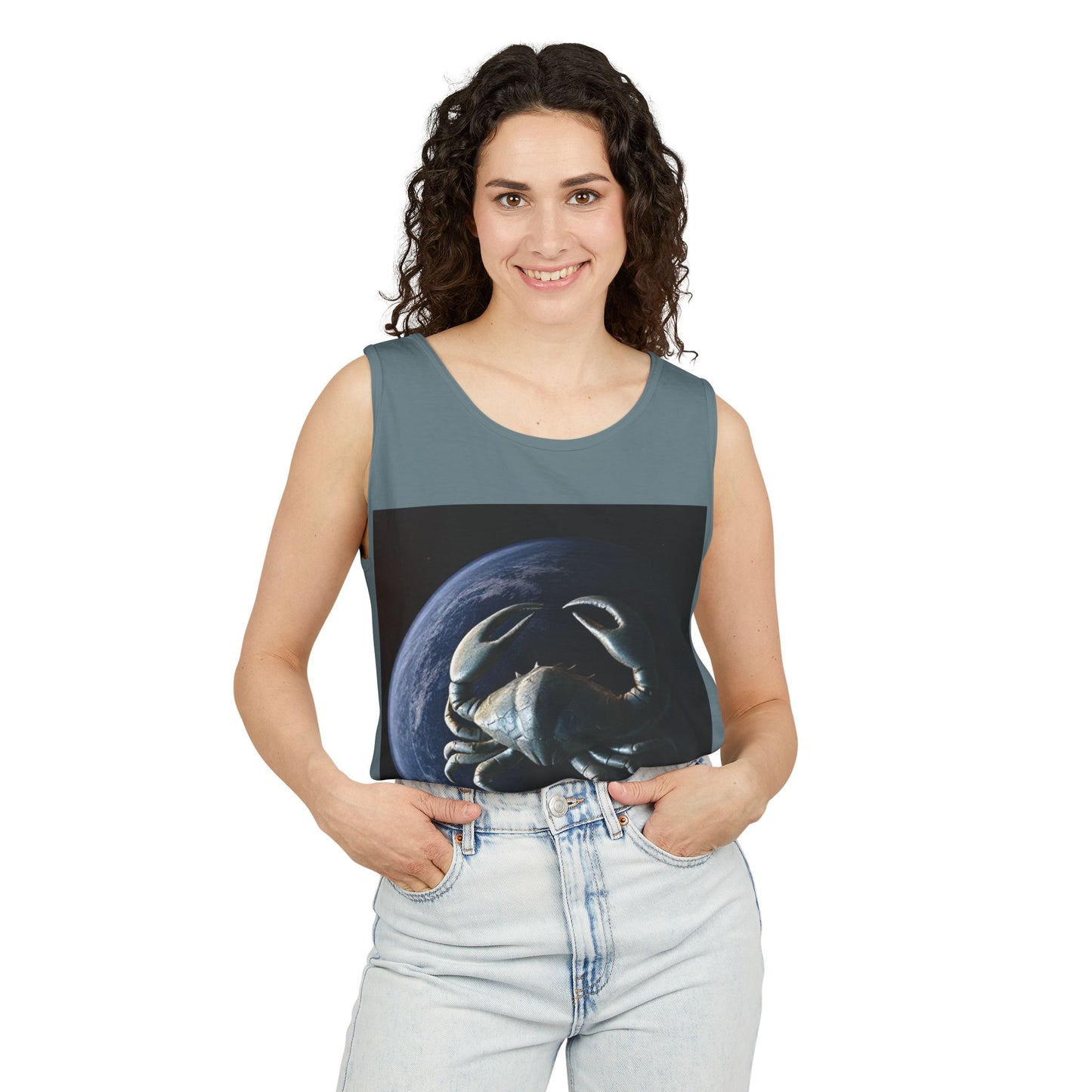 Unisex Garment-Dyed, Tank Top, Cancer Design, Planet Crab, 100% US cotton