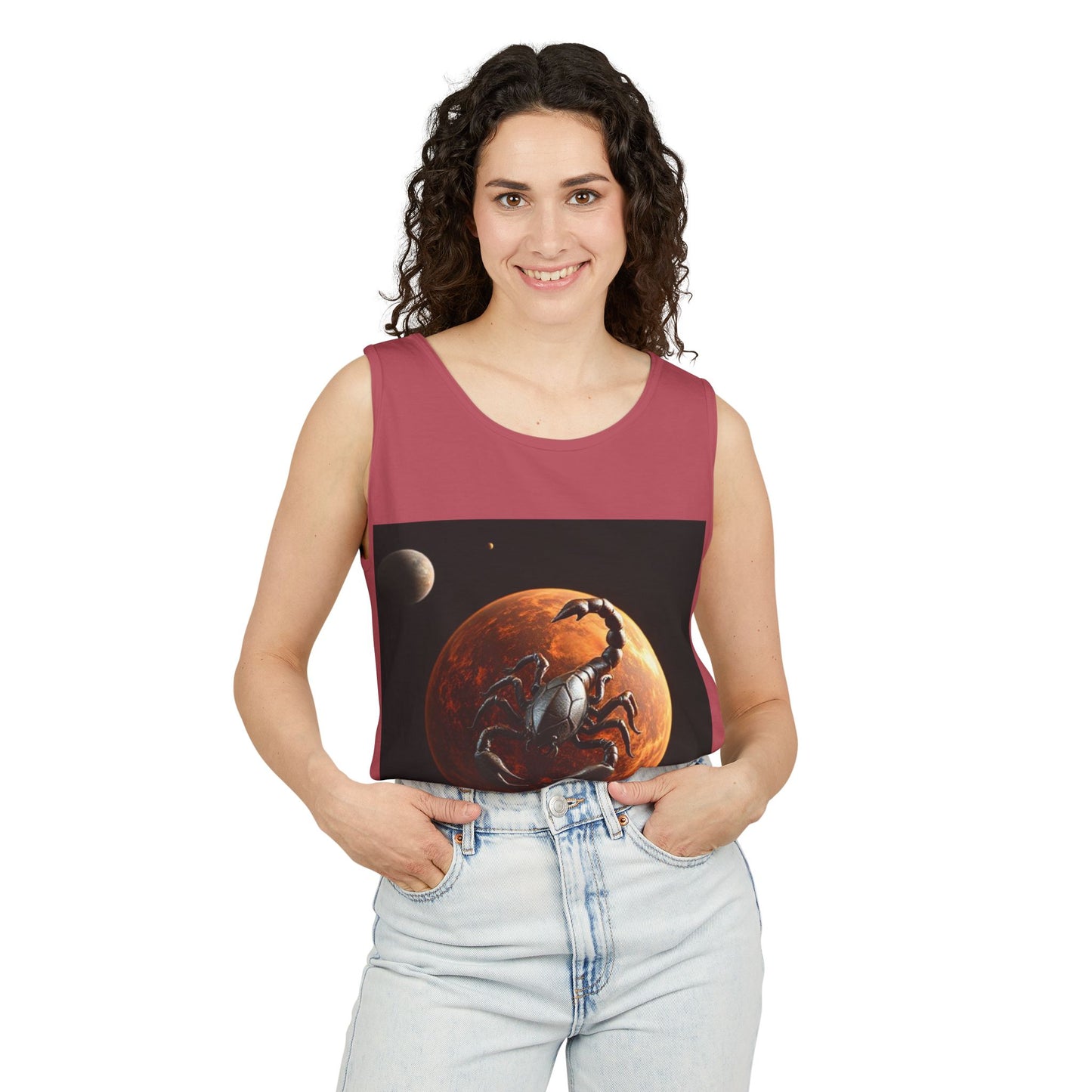 Unisex Garment-Dyed, Tank Top, Scorpio Design, Planet Symbol, 100% US cotton