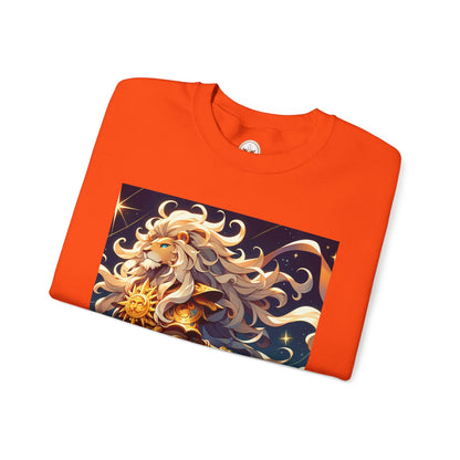 Unisex Heavy Blend™ Crewneck Sweatshirt,Cool Lion with White Hair, Leo Zodiac Design