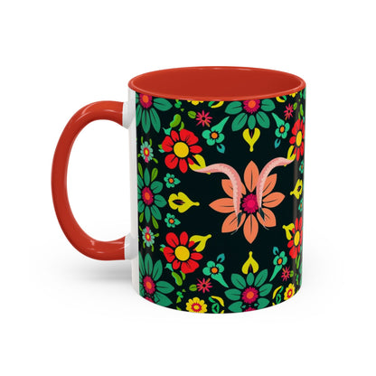 Accent Coffee Mug, Aquarius, Zodiac v4, Flower Pattern, (11, 15oz)