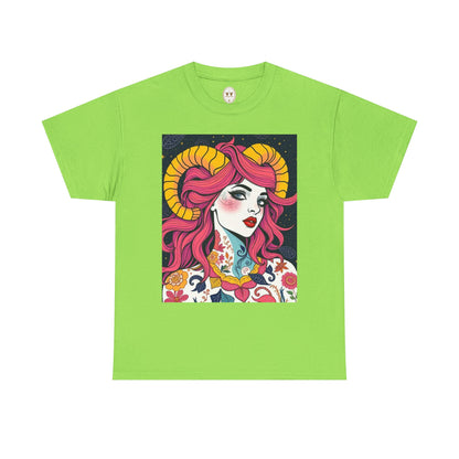 Unisex Heavy Cotton T-Shirt, Aries, Zodiac v2, Sexy Art