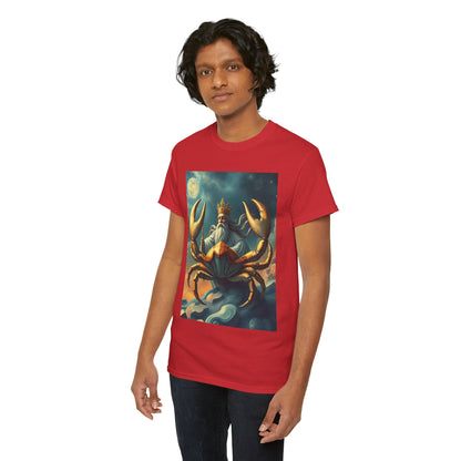 Unisex Heavy Cotton T-Shirt, Crustacean King, Cancer Zodiac Design