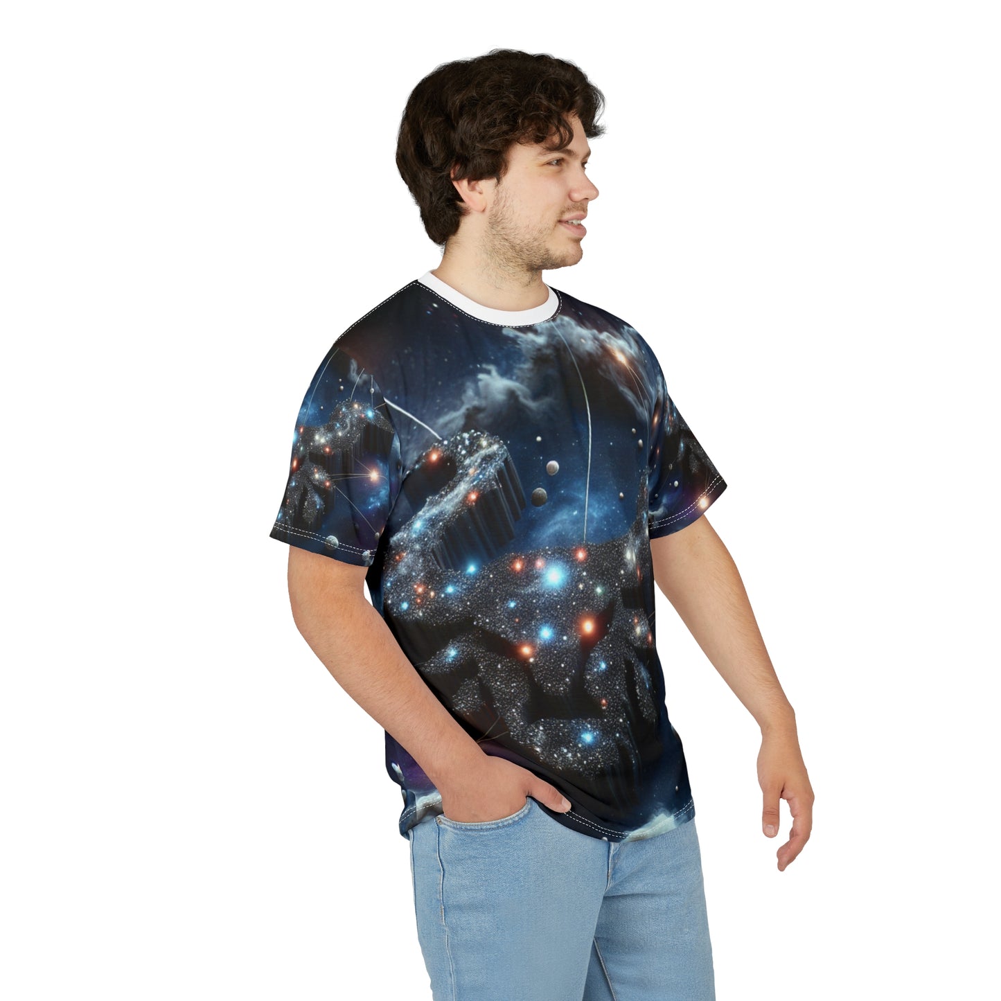 Unisex Cut & Sew T-Shirt (AOP), Space Bull Head, Taurus Zodiac Design, Regular fit, 100% Polyester