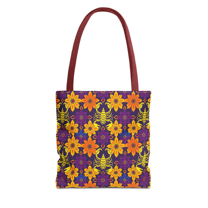 Tote Bag, (AOP), Scorpio, Zodiac v2, Flower Pattern