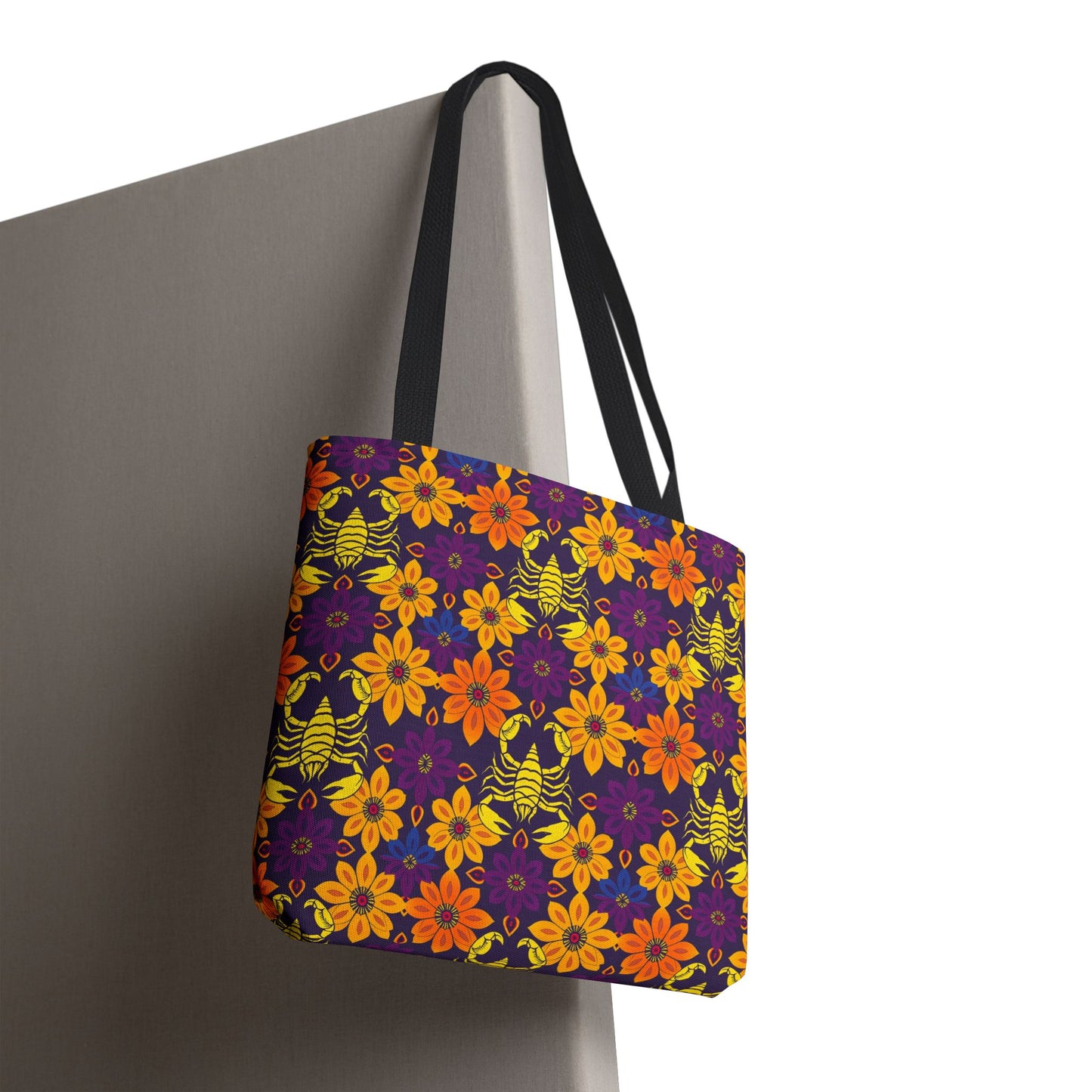 Tote Bag, (AOP), Scorpio, Zodiac v2, Flower Pattern