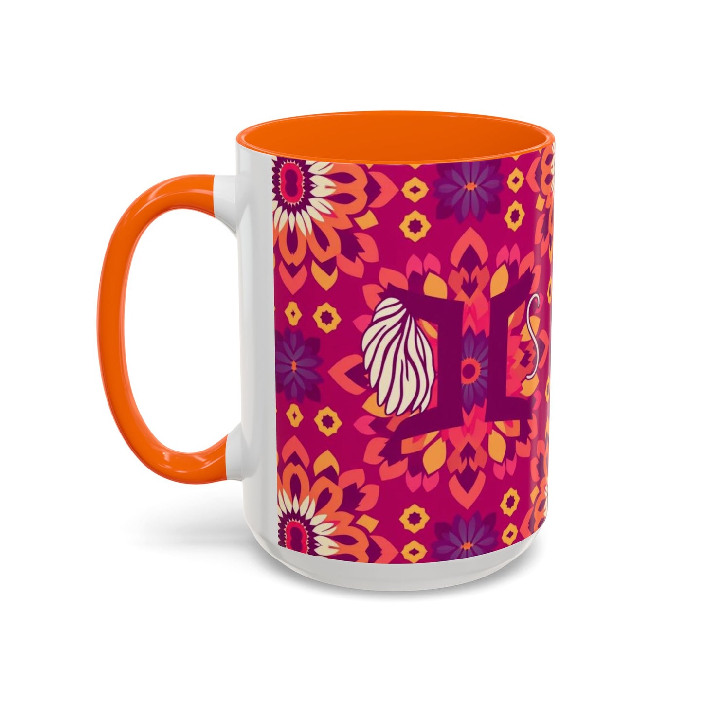 Accent Coffee Mug, Gemini, Zodiac v1, Flower Pattern, (11, 15oz)