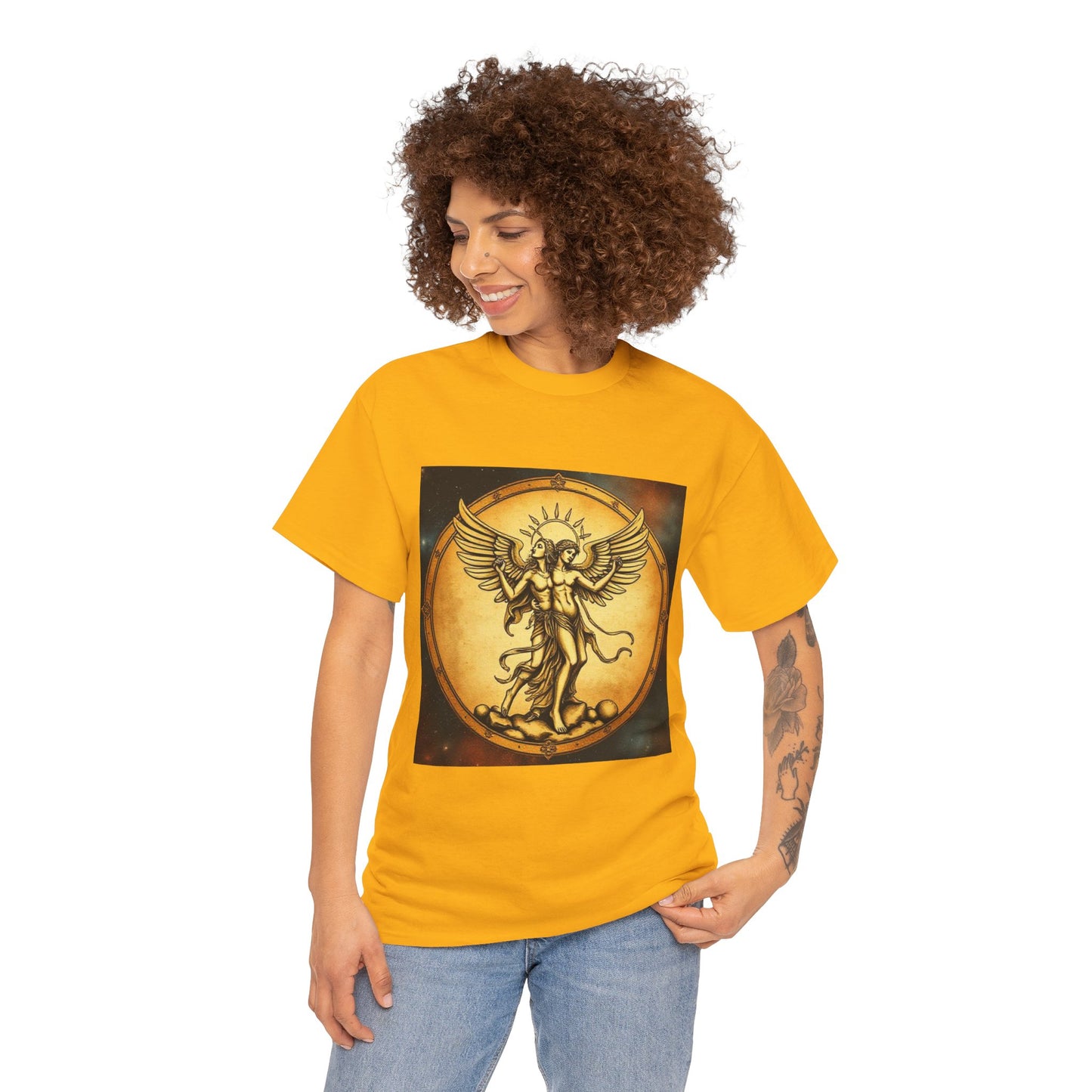 Unisex Heavy Cotton T-Shirt, Angel Twin, Gemini Zodiac Design