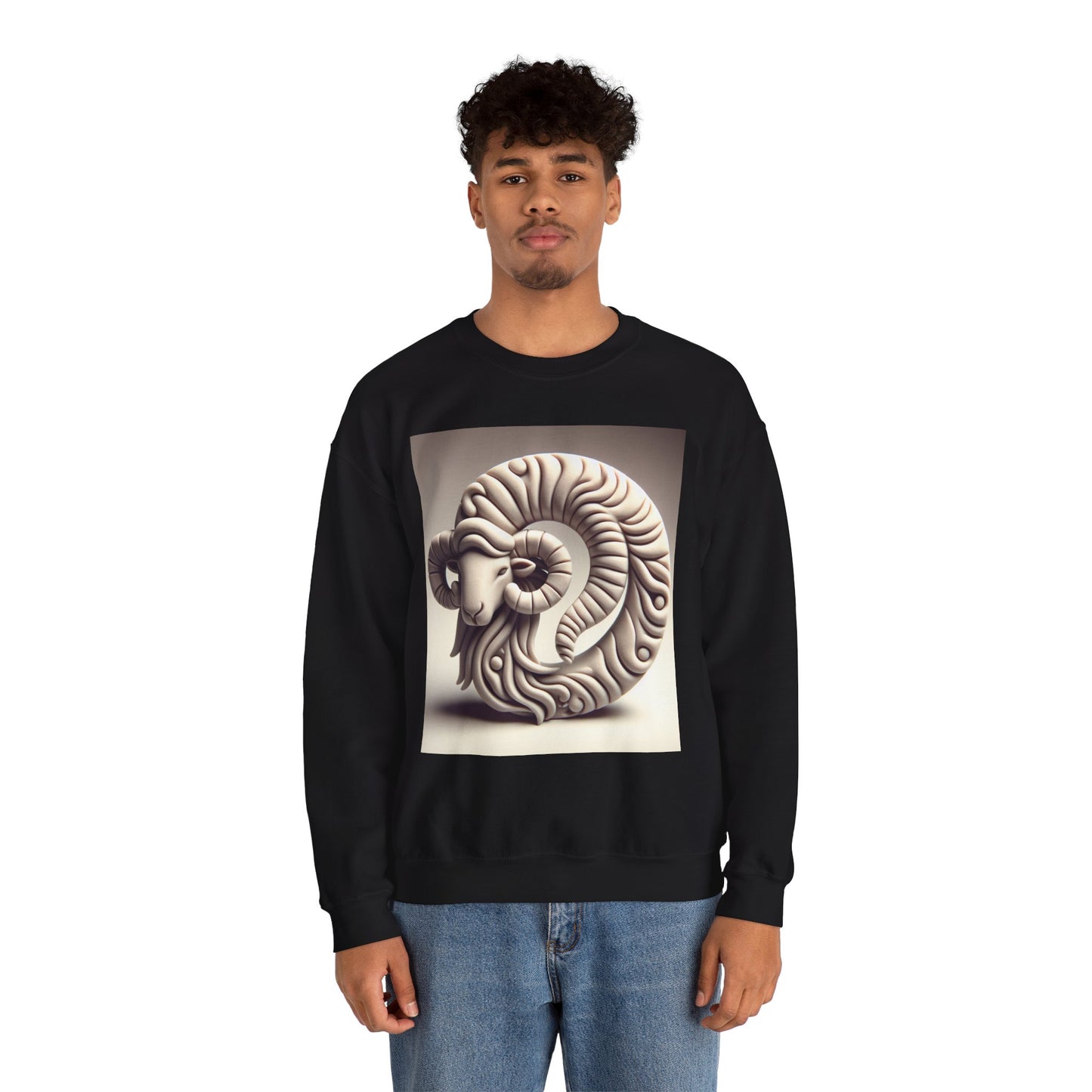 Unisex Heavy Blend™ Crewneck Sweatshirt, Round Statue, Aries Zodiac Design