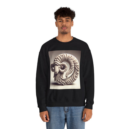 Unisex Heavy Blend™ Crewneck Sweatshirt, Round Statue, Aries Zodiac Design