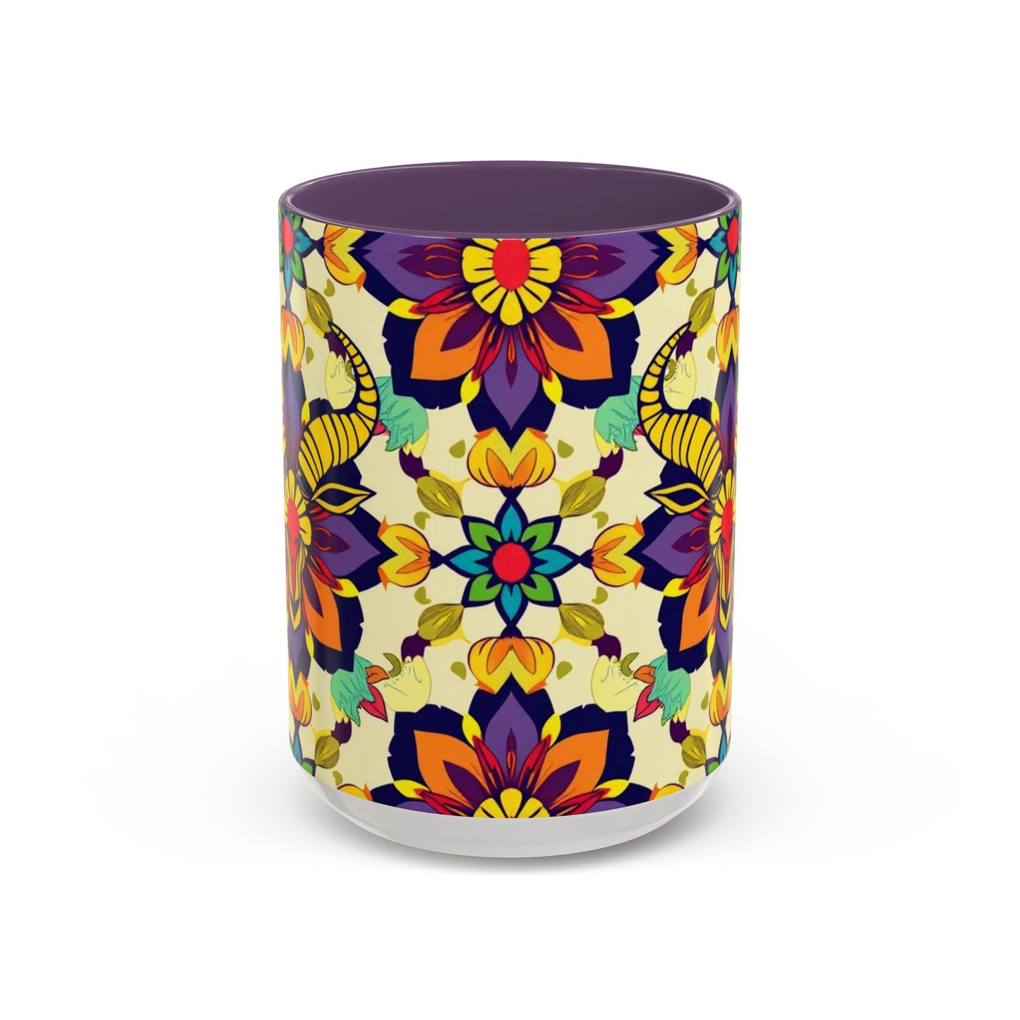 Accent Coffee Mug, Taurus, Zodiac v3. Flower Pattern, (11, 15oz)